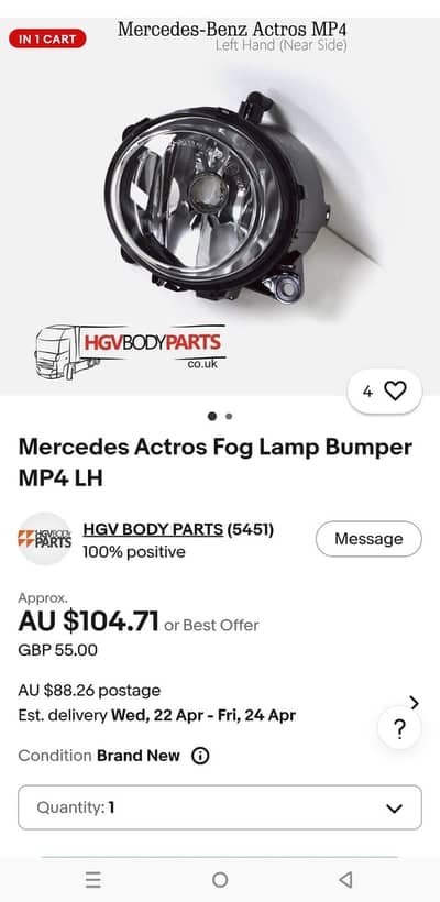 Mercedes Actros Fog Lamp Bumper