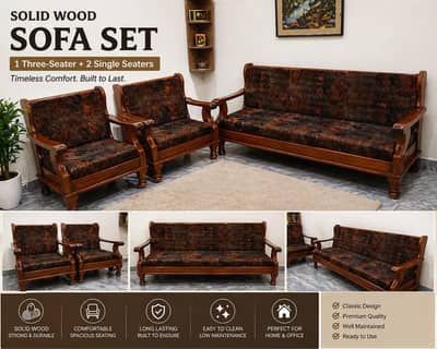 Solid Wood 5-Seater Sofa Set | 3+1+1 | Premium Quality Price: 40,000