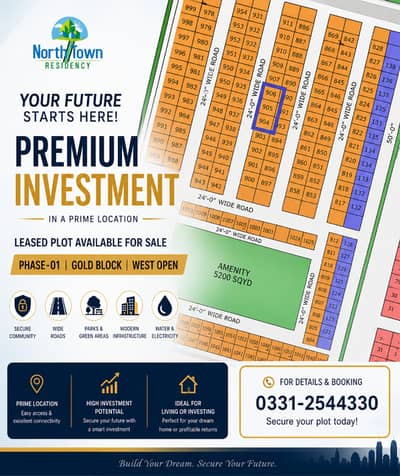LEASED PLOT FOR SALE NORTH TOWN RESIDENCY PHASE-01 GOLD BLOCK