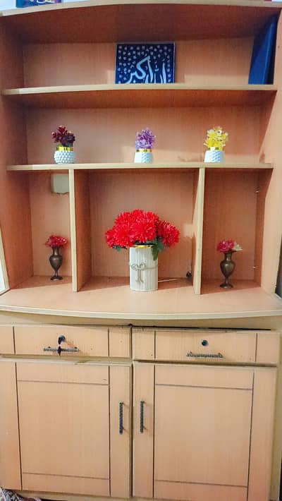 Wooden TV Unit & Bookshelf with Drawers