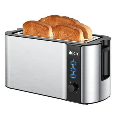 iKich Stainless Steel Black CP144A Smart Function 4 Slice Toaster