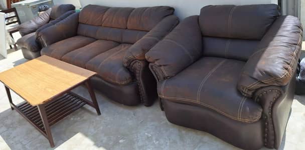 Leather Sofa Set with cover and Wooden Table