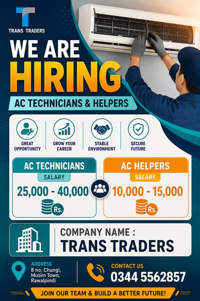AC Technician & Helper Required in Rawalpindi | Urgent Hiring | Jobs