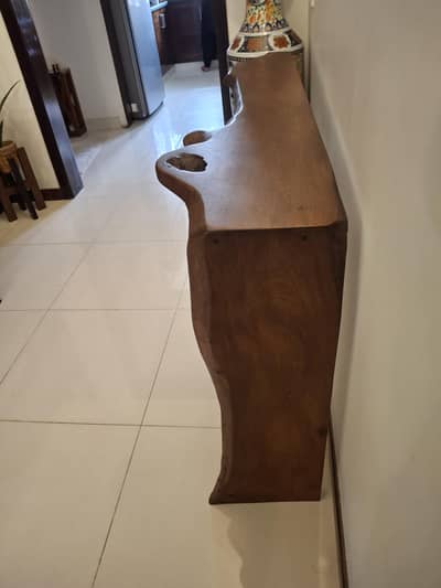 natural wood console and mirror