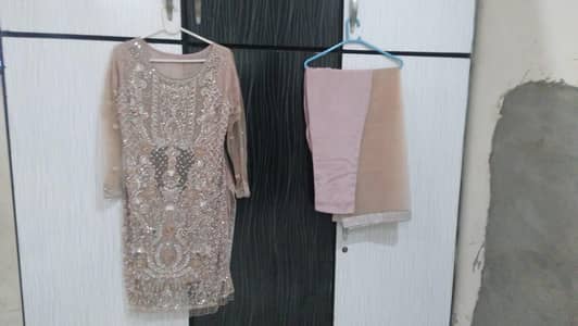 peach dress shirt with heavy embellished dress