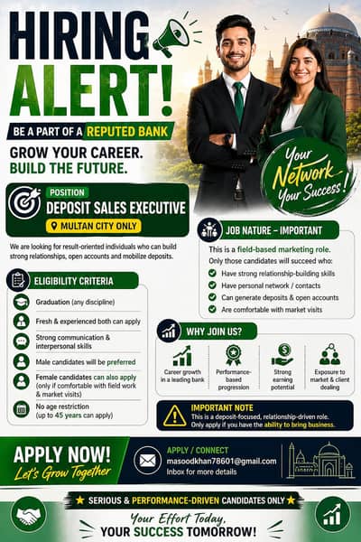 generate business for leading Bank in Multan