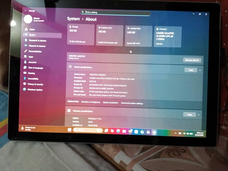 MicroSoft surface Pro 6 8