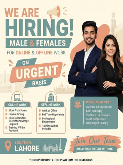 Hiring males and females on urgent bases.