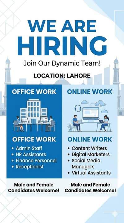 we are hiring male and female for work. Hiring on urgent bases for work