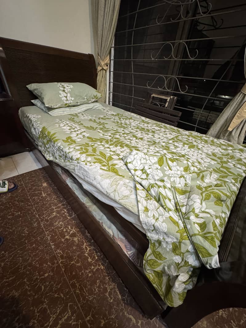 Solid Sheesham Single Pull Out Bed with Mattresses 1