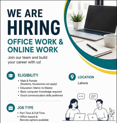 Office & Online Work Jobs Available – Male/Femal