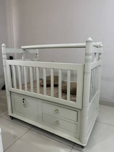 Wooden baby cot and swing