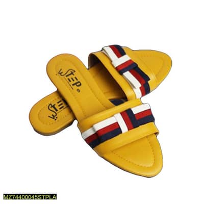 Womens Yellow Rexine Casual Flats with Striped Band