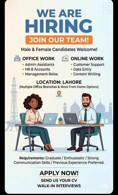 We are hiring male and female for online and office based work