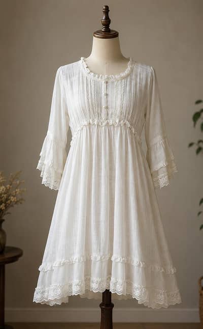 Elegant White Marble Chiffon Short frock for girls -Medium size