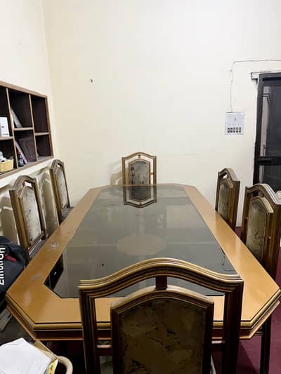 8-Seater Wooden Dining Set with Protective Glass Top