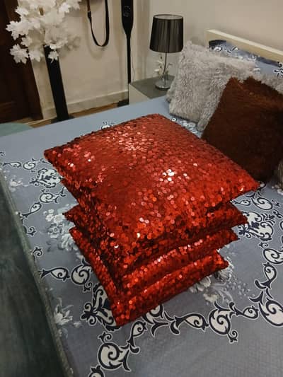4 Beautiful Red Sequin Cusions