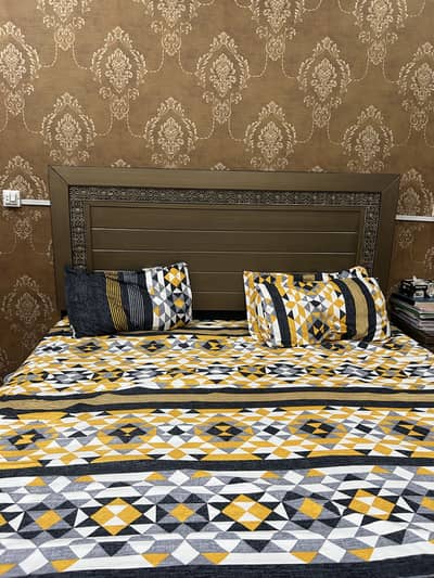 Wooden Bed with Side Table