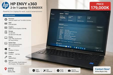  HP Envy x360 Convertible | i5 13th Gen | Touch Screen | 512 GB