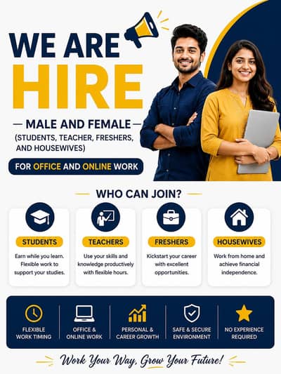 We are hiring Male and Female for work