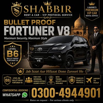 Bullet Proof Car Rental Land Cruiser V8 Fortuner Revo Cultus Available