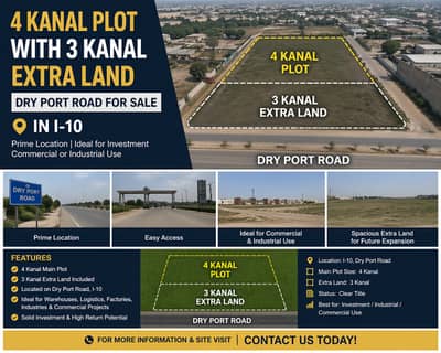 4 Kanal Plot with 3 Kanal Extra Land Dry Port Road For Sale In I-10