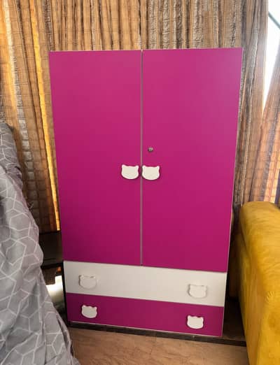 Modern Pink & White Kids Wardrobe with Drawers