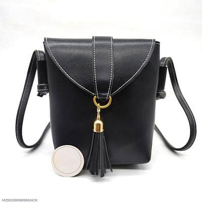 Black PU Leather Shoulder Bag with Tassel Closure