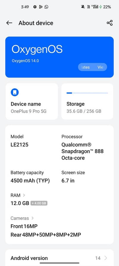 oneplus 9 pro 12/256