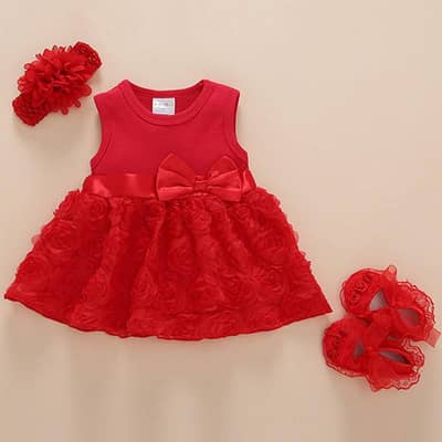Red Sleeveless Prices Dress With Bow Butterfly Hairband