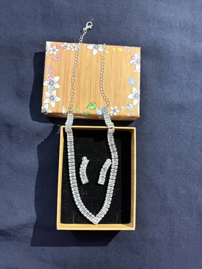 New Baguette Necklace and Earrings Set in Gift Box