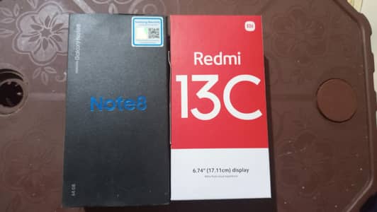 Box of Redmi 13C and Galaxy note 8
