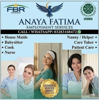 Maids / House Maids / cook / House chef / Baby Sitter maid available