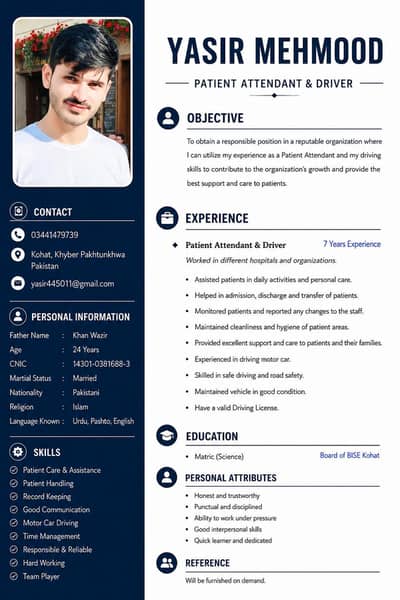 Patient Attendant + Driver 7 Years Experience