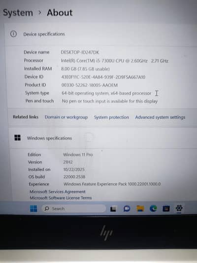 HP core I5 7th gen laptop
