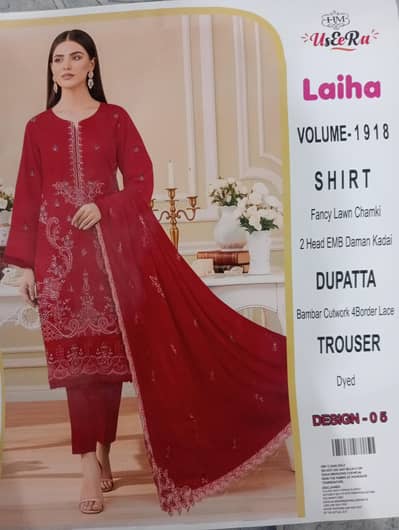 premium Red Bamber cotton  unstitched  3pc suit new stock