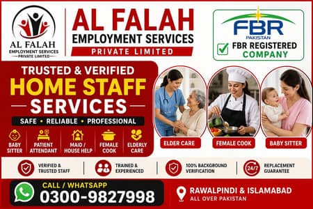 (Reg FBR & SECP) Home Care Services Maid Patient Attendant cook