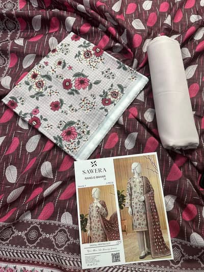 Sawera 3-piece printed lawn with voile lawn dupatta