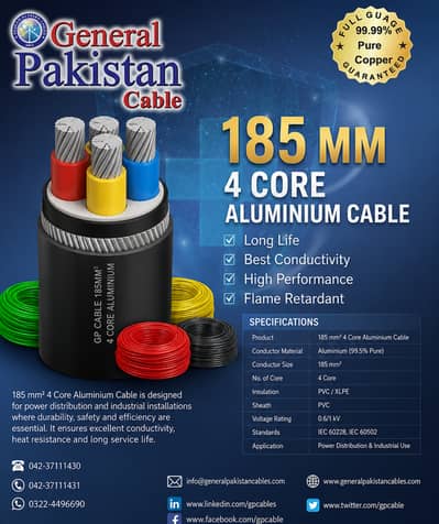 185 mm 4 core silver cables General Pakistan Cables