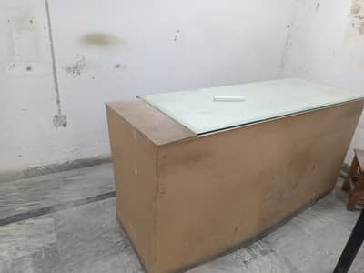 wooden reception counter