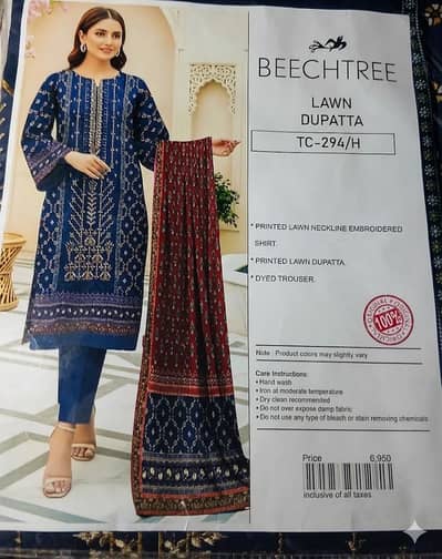 Premium Branded 3pc Unstitched Lawn Suit (Beechtree)