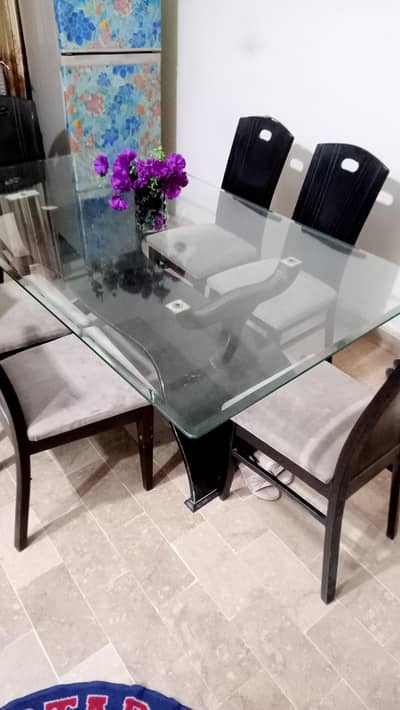 Custom Design Glass Top Dinning Table With 6 Chairs