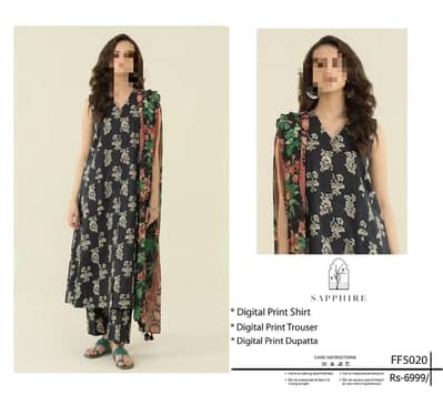 Sapphire 3PC Printed Lawn Suit 2026