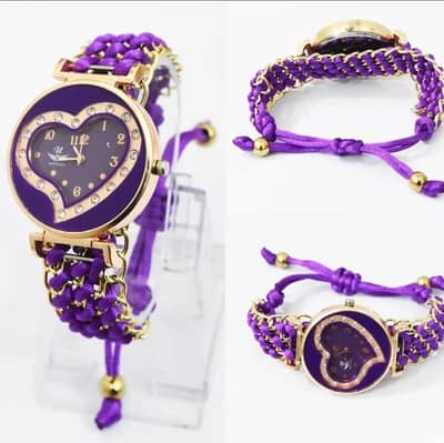 Woman purple heart dial bracelet watch