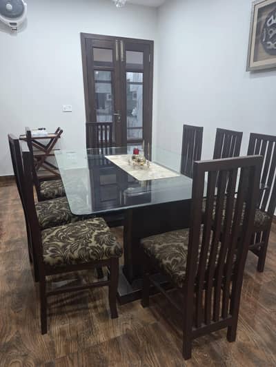 Wooden with glass top 8 seater dining table