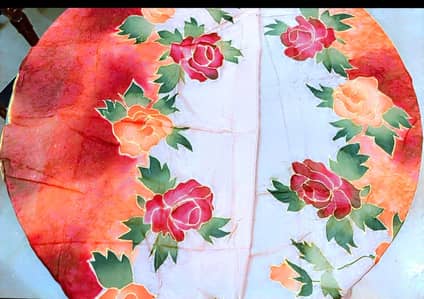 Silk dupatta with vibrant  hand paint