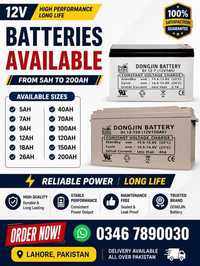 12V Batteries Available for Sale | 5AH to 200AH available han