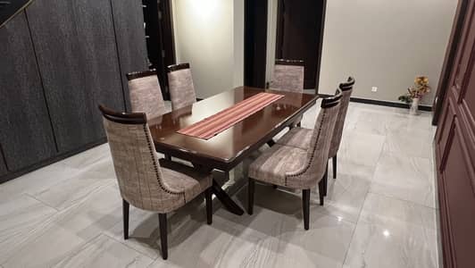 Elegant 6-Seater Wooden Dining Table Set – Modern Luxury Finish