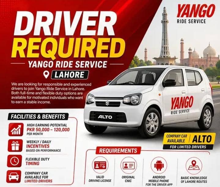 driver required for  yango indrive 0