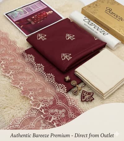 Maroon Embroidered Women's Lawn Suit 2-Piece Wedding Party Wear